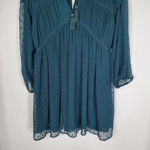 Sezane Stacy Swissdot Long Sleeve Flowy Mini Dress Teal La Maille Size Small New - Picture 6 of 9